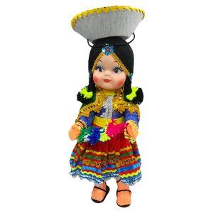 NEW PERU PERUVIAN GIRL DOLL CUTE HANDMADE COSTUME TEXTILE DRESS GIFT DOLLS 14"